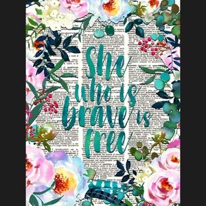 Free and Brave Boho Vintage Dictionary Art Print